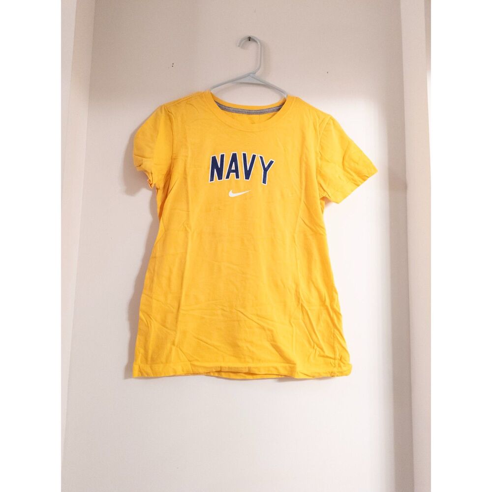 Nike yellow navy short sleeve shirt women's size large slim fit